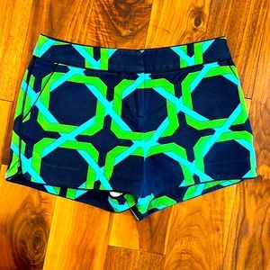 Elizabeth McKay shorts. Navy blue with blue and green motif. Super preppy!